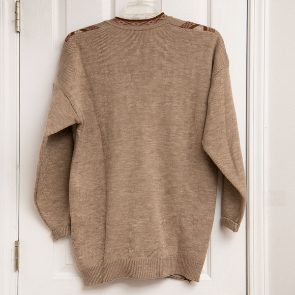 VTG Grandpa Cardigan Sweater Men L Brown Green Geometric Button Up Slouchy Aztec - Picture 5 of 5